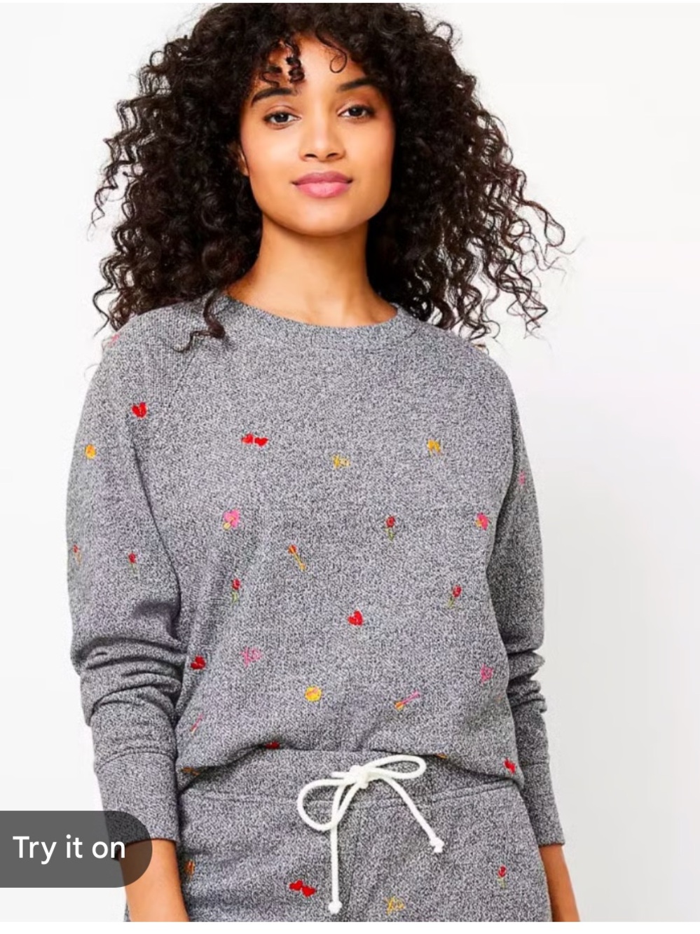 LOFT Lou & Gray Crewneck Sweater with Small Red, Pink and Yellow Floral Dots